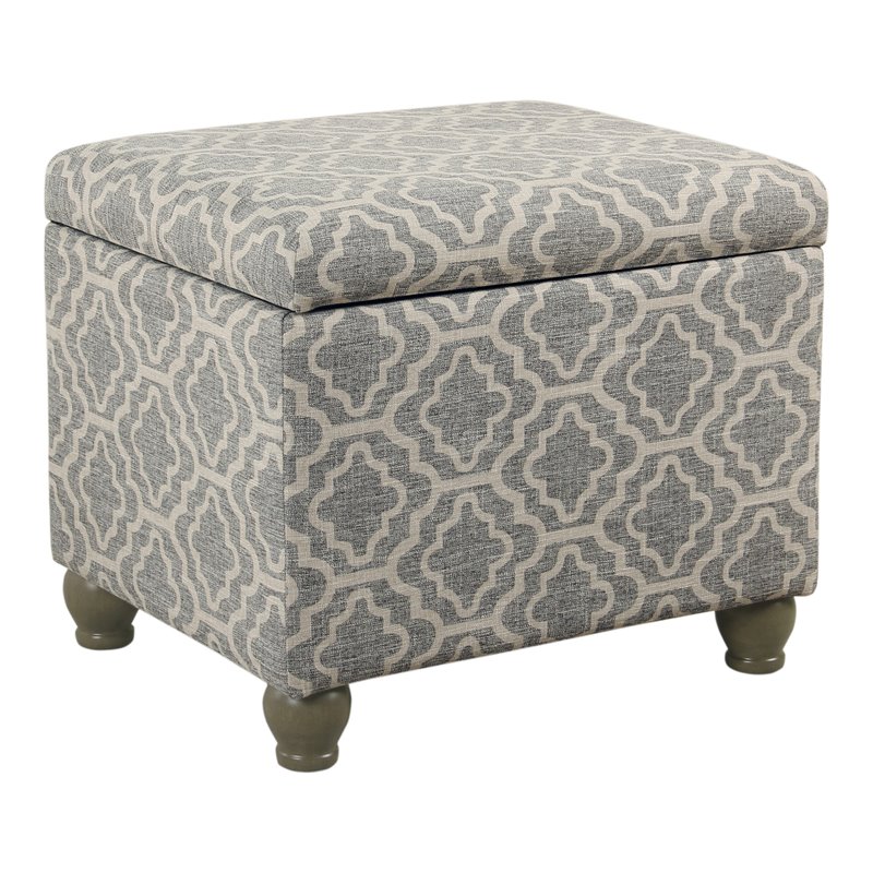 HomePop Transitional Fabric Geometric Medium Storage Ottoman in Ash Gray