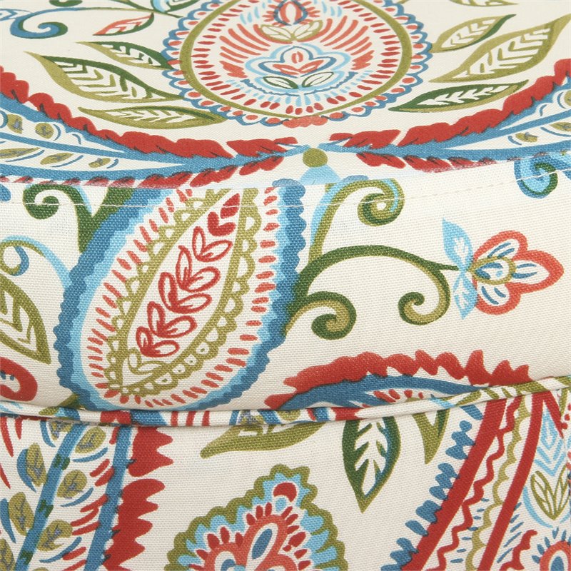 HomePop Round Transitional Cotton Paisley Pattern Storage Ottoman in Multi-Color
