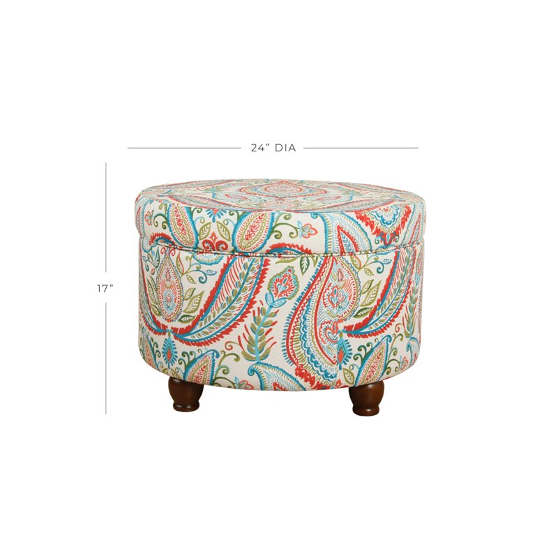 HomePop Round Transitional Cotton Paisley Pattern Storage Ottoman in Multi-Color