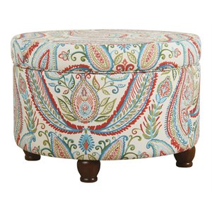 homepop round transitional cotton paisley pattern storage ottoman in multi-color