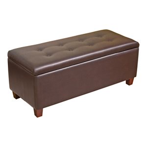homepop traditional faux leather large storage bench in brown finish
