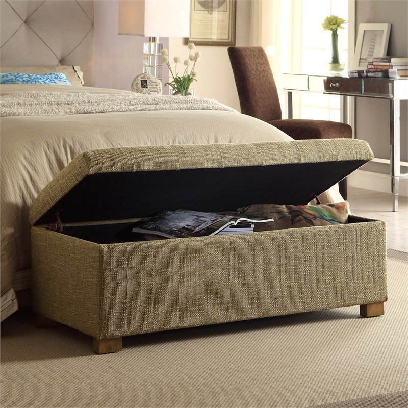 HomePop Traditional Fabric Tufted Large Storage Bench in Natural