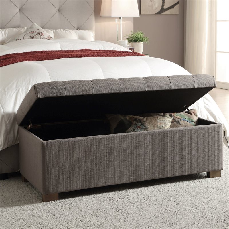 HomePop Traditional Fabric Tufted Large Storage Bench in Gray and Brown