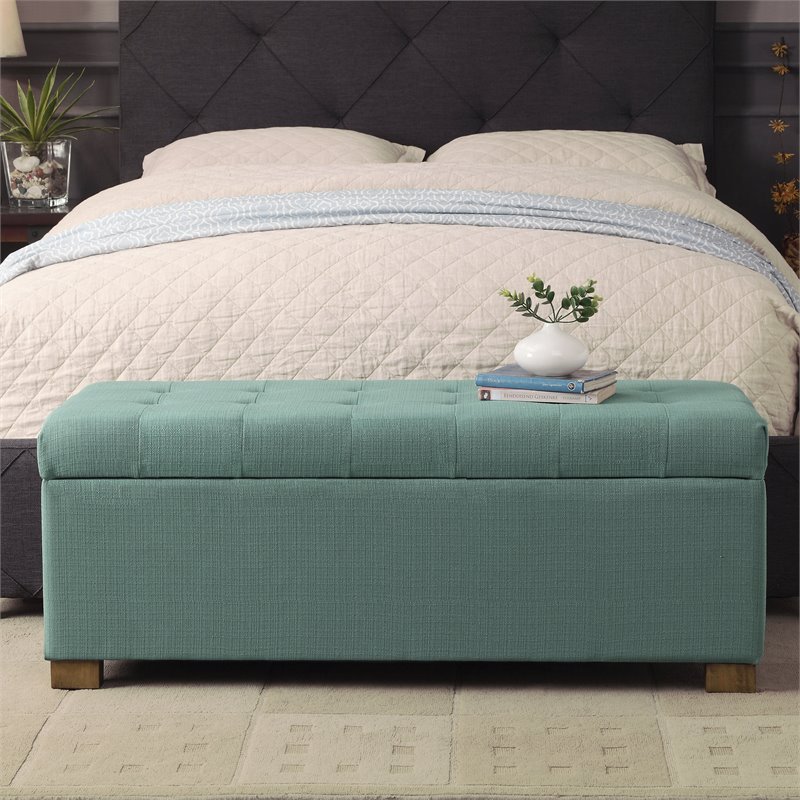 HomePop Traditional Fabric Tufted Large Storage Bench in Teal Blue