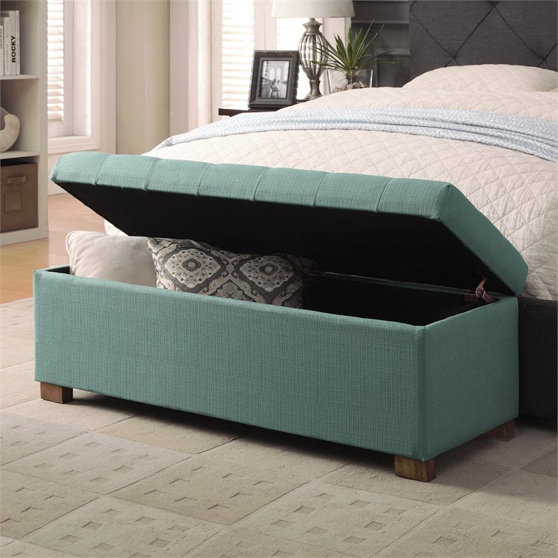 HomePop Traditional Fabric Tufted Large Storage Bench in Teal Blue