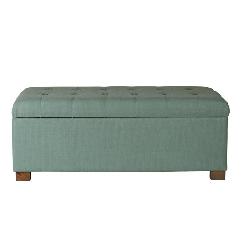 HomePop Traditional Fabric Tufted Large Storage Bench in Teal Blue