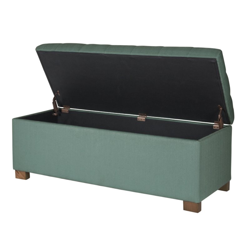HomePop Traditional Fabric Tufted Large Storage Bench in Teal Blue