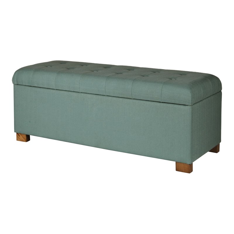 HomePop Traditional Fabric Tufted Large Storage Bench in Teal Blue