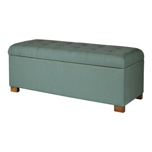HomePop Traditional Fabric Tufted Large Storage Bench in Teal Blue