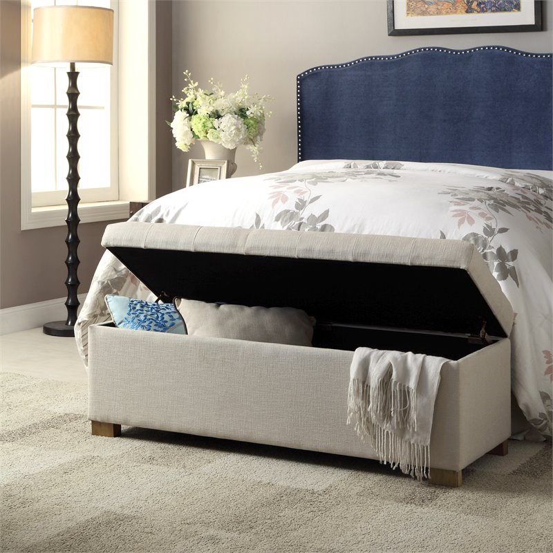 HomePop Traditional Fabric Tufted Large Storage Bench in Cream