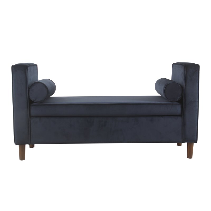 HomePop Rimo Modern Velvet Fabric Storage Bench in Dark Navy