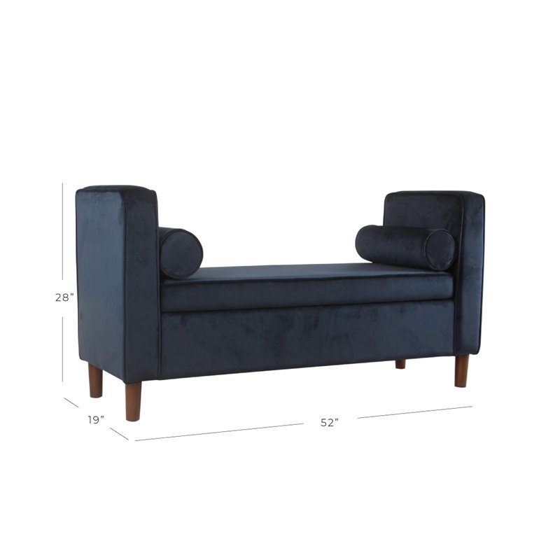 HomePop Rimo Modern Velvet Fabric Storage Bench in Dark Navy