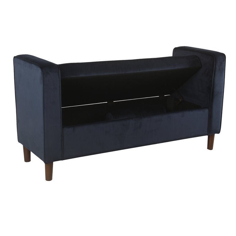 HomePop Rimo Modern Velvet Fabric Storage Bench in Dark Navy