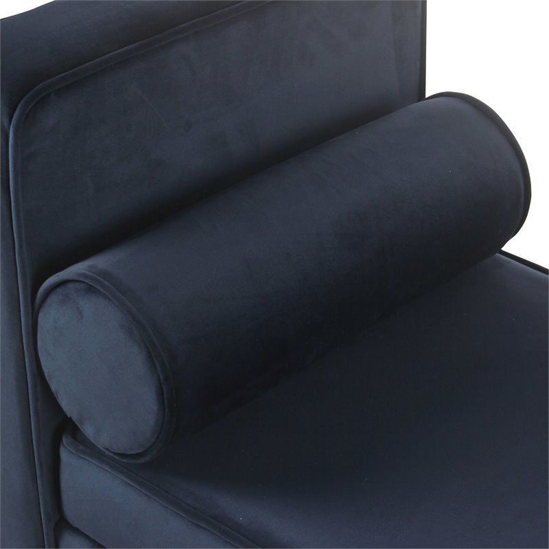 HomePop Rimo Modern Velvet Fabric Storage Bench in Dark Navy
