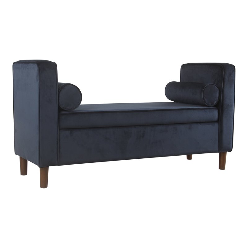 HomePop Rimo Modern Velvet Fabric Storage Bench in Dark Navy