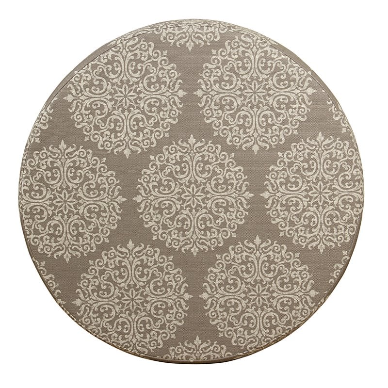 HomePop Round Transitional Fabric Storage Ottoman in Cream/Brown