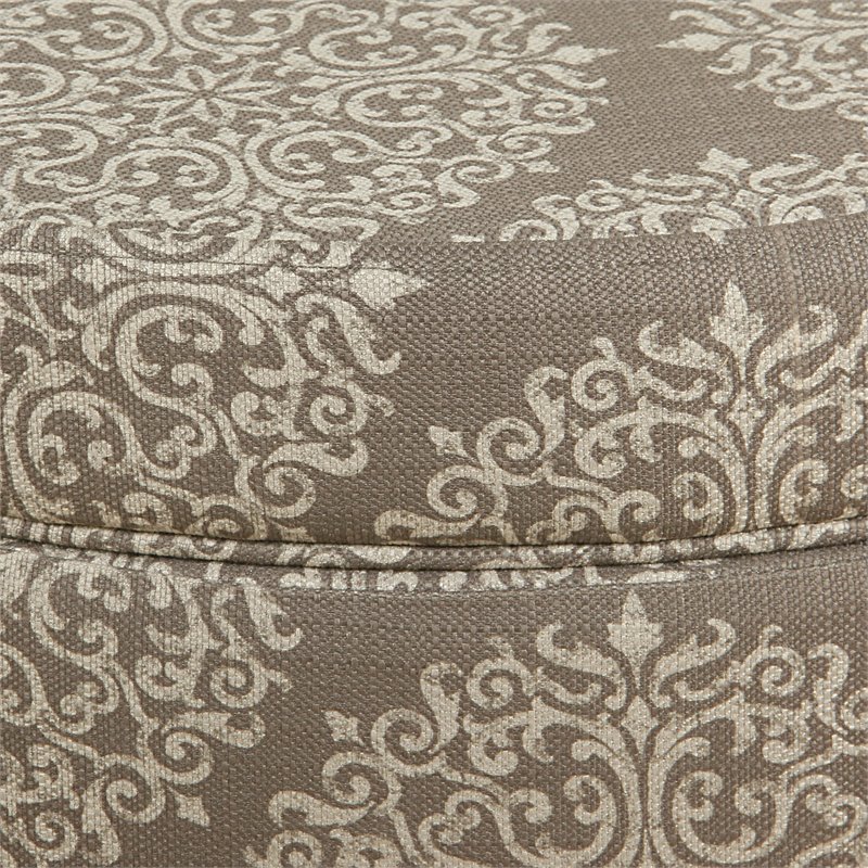 HomePop Round Transitional Fabric Storage Ottoman in Cream/Brown