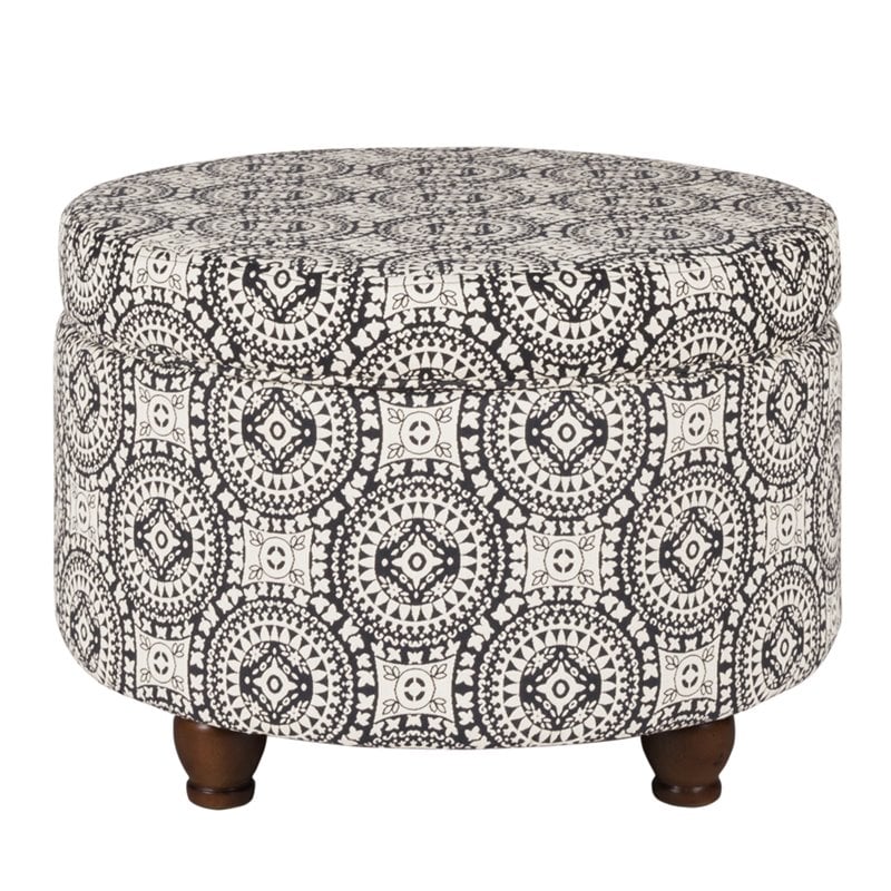 HomePop Suzani Transitional Fabric Fashion Medallion Storage Ottoman in Black