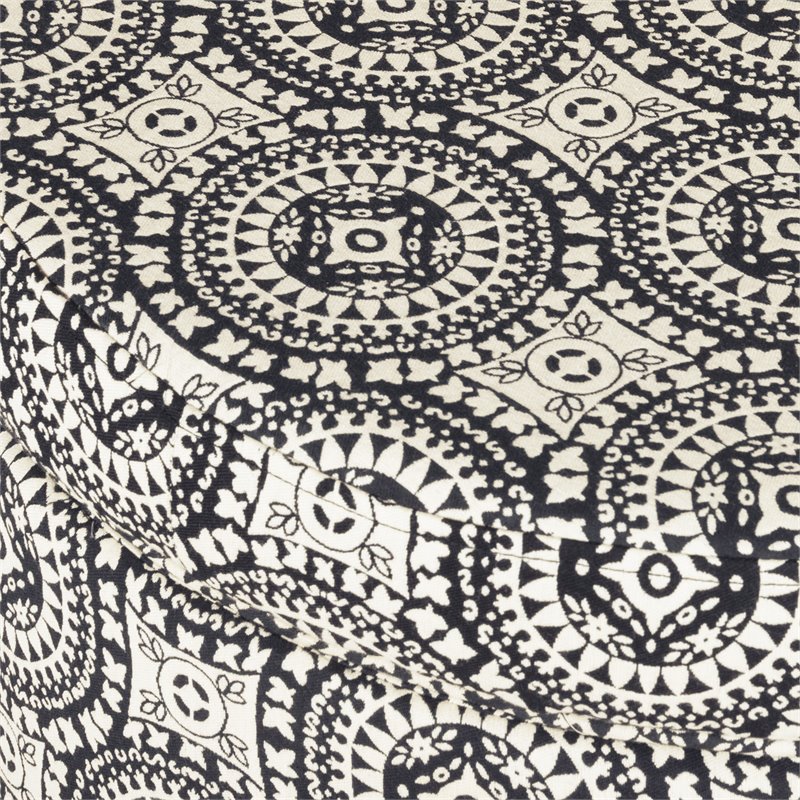 HomePop Suzani Transitional Fabric Fashion Medallion Storage Ottoman in Black