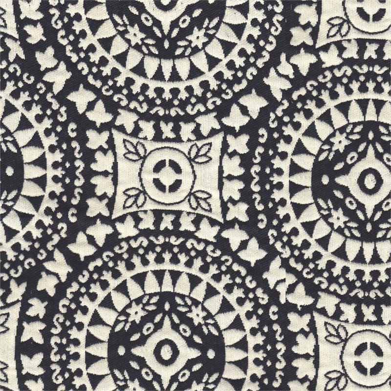 HomePop Suzani Transitional Fabric Fashion Medallion Storage Ottoman in Black