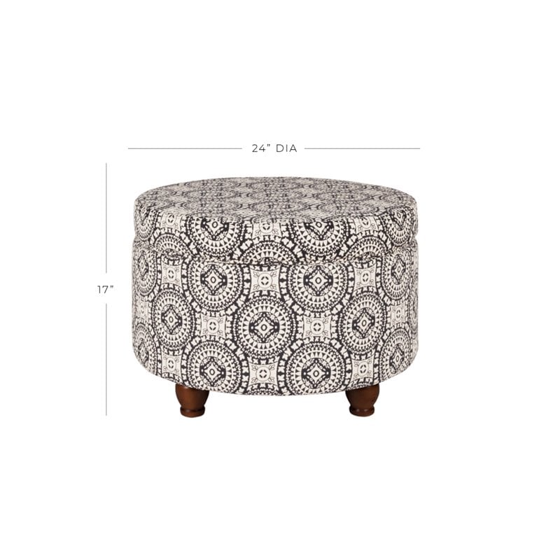 HomePop Suzani Transitional Fabric Fashion Medallion Storage Ottoman in Black