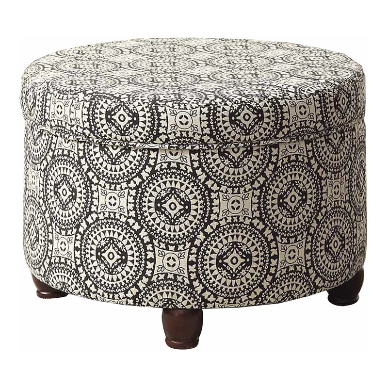 HomePop Suzani Transitional Fabric Fashion Medallion Storage Ottoman in Black