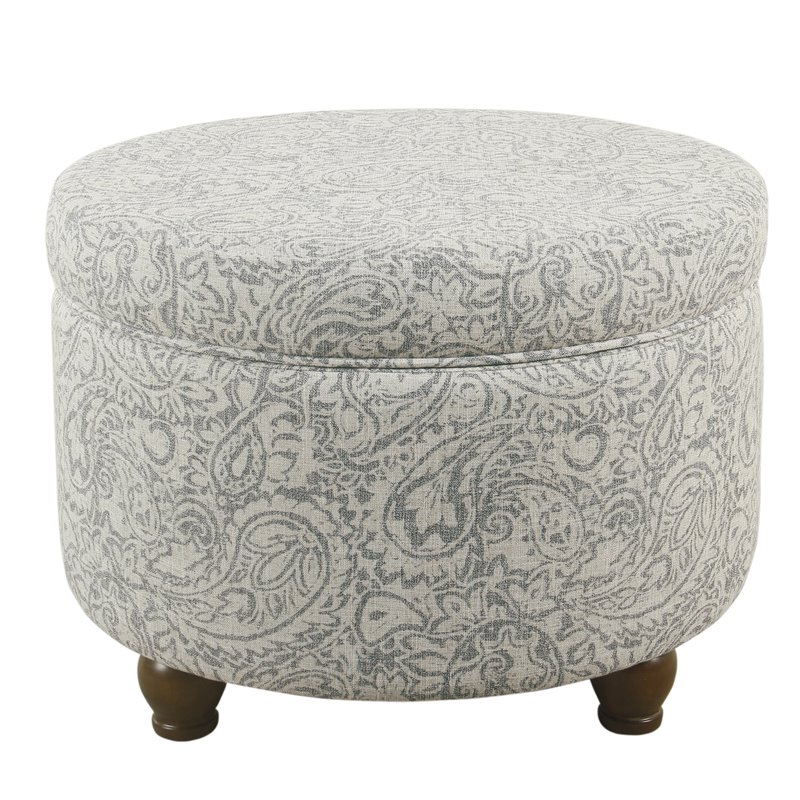 HomePop Transitional Fabric Storage Ottoman with Paisley Floral Pattern in Gray