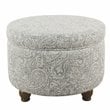 HomePop Transitional Fabric Storage Ottoman with Paisley Floral Pattern in Gray
