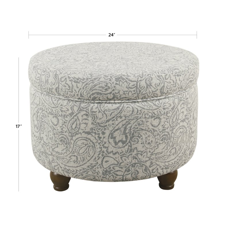 HomePop Transitional Fabric Storage Ottoman with Paisley Floral Pattern in Gray