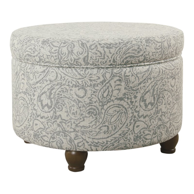 HomePop Transitional Fabric Storage Ottoman with Paisley Floral Pattern in Gray
