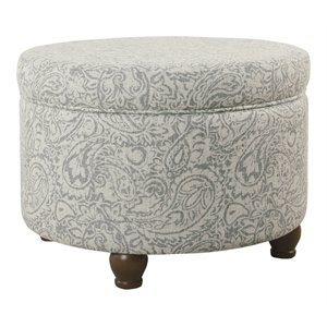 homepop transitional fabric storage ottoman with paisley floral pattern in gray
