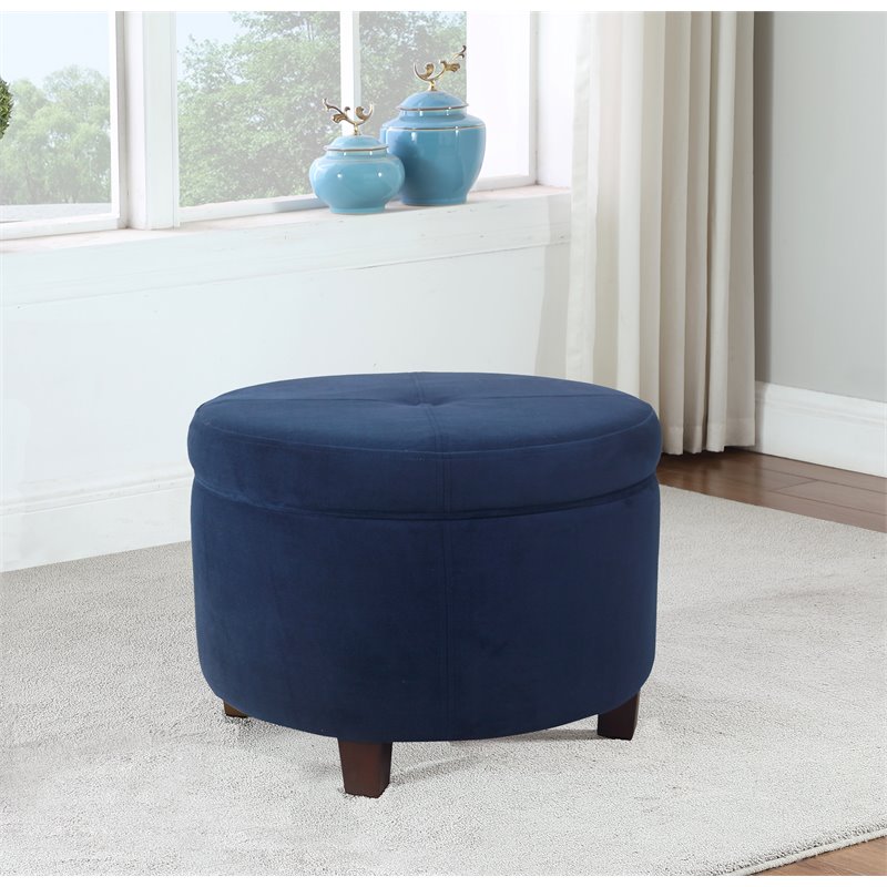 HomePop Transitional Wood and Velvet Large Storage Ottoman in Navy