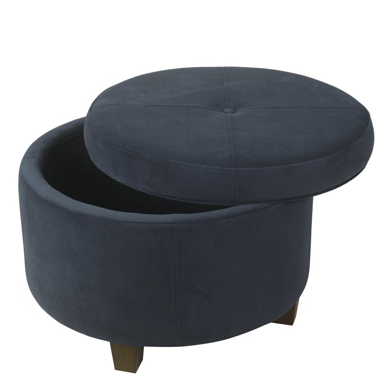 HomePop Transitional Wood and Velvet Large Storage Ottoman in Navy