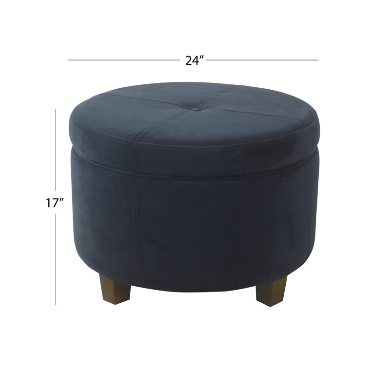 HomePop Transitional Wood and Velvet Large Storage Ottoman in Navy