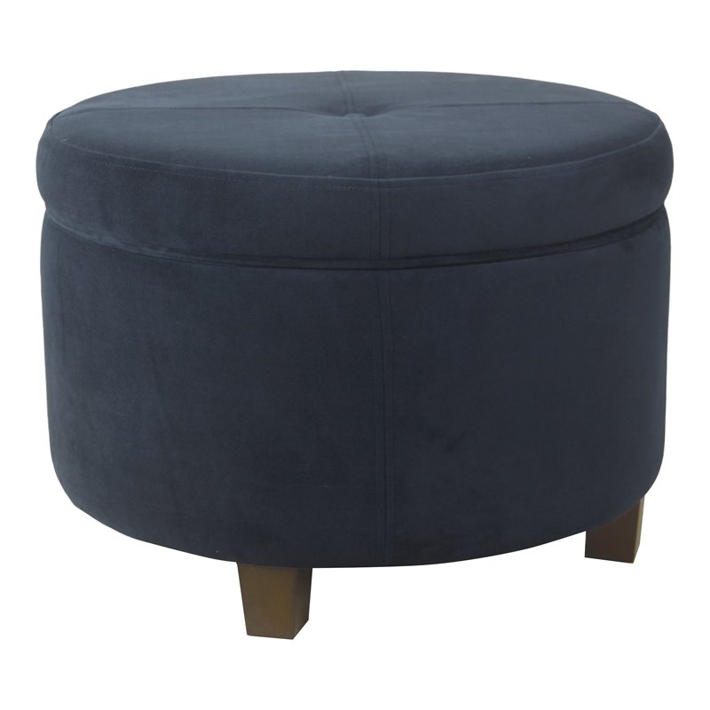 HomePop Transitional Wood and Velvet Large Storage Ottoman in Navy