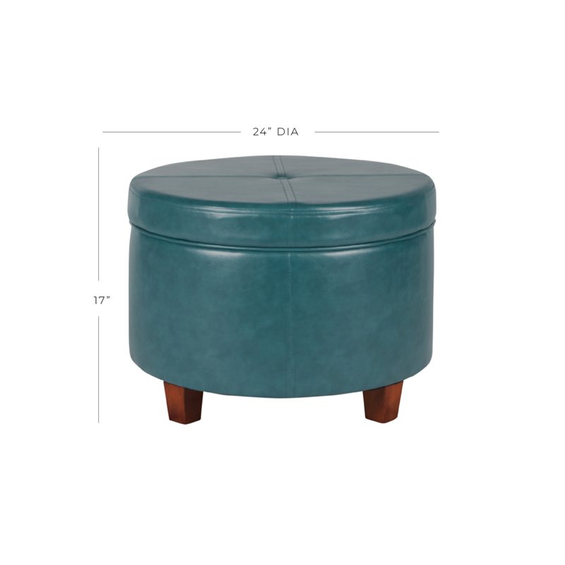 HomePop Transitional Faux Leather Large Storage Ottoman in Blue