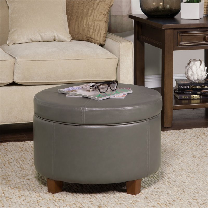 HomePop Transitional Faux Leather Large Storage Ottoman in Gray