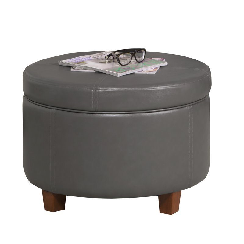 HomePop Transitional Faux Leather Large Storage Ottoman in Gray