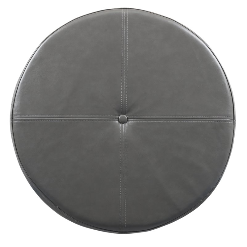 HomePop Transitional Faux Leather Large Storage Ottoman in Gray