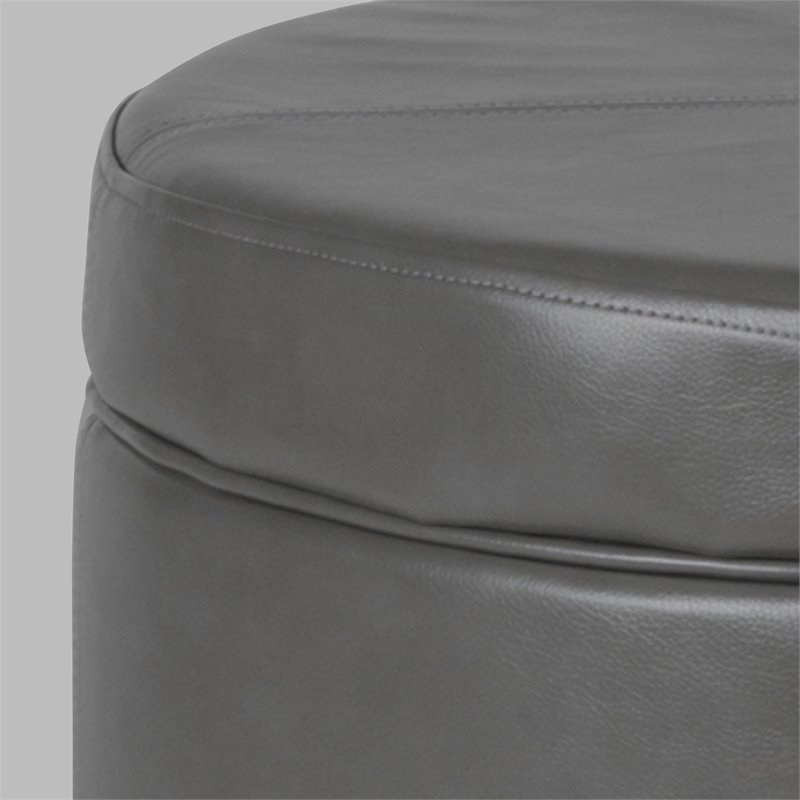 HomePop Transitional Faux Leather Large Storage Ottoman in Gray