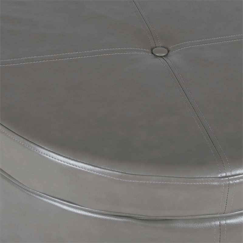 HomePop Transitional Faux Leather Large Storage Ottoman in Gray