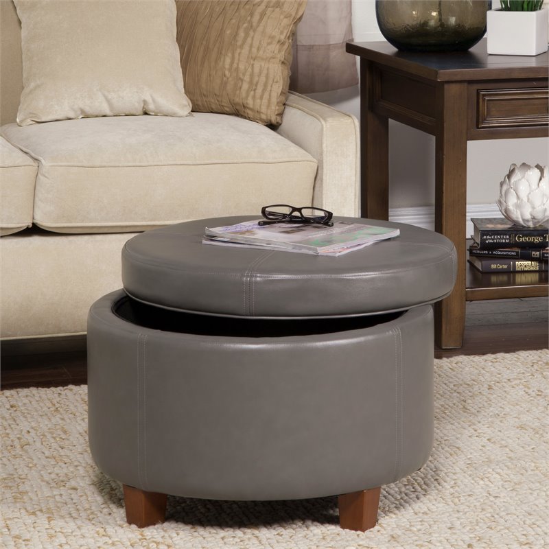 HomePop Transitional Faux Leather Large Storage Ottoman in Gray