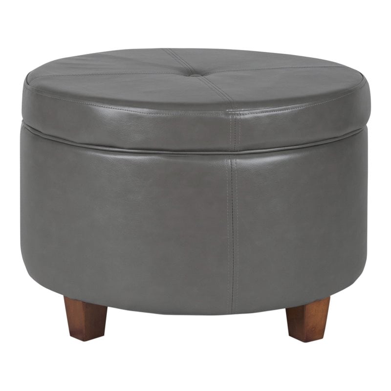 HomePop Transitional Faux Leather Large Storage Ottoman in Gray