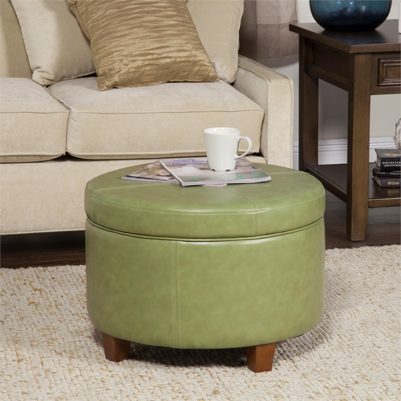 HomePop Transitional Faux Leather Large Storage Ottoman in Green