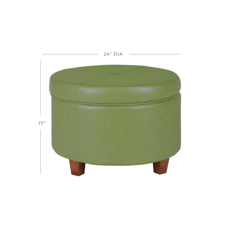 HomePop Transitional Faux Leather Large Storage Ottoman in Green