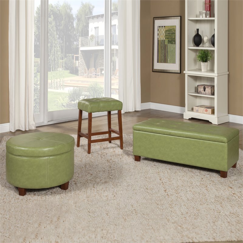 HomePop Transitional Faux Leather Large Storage Ottoman in Green