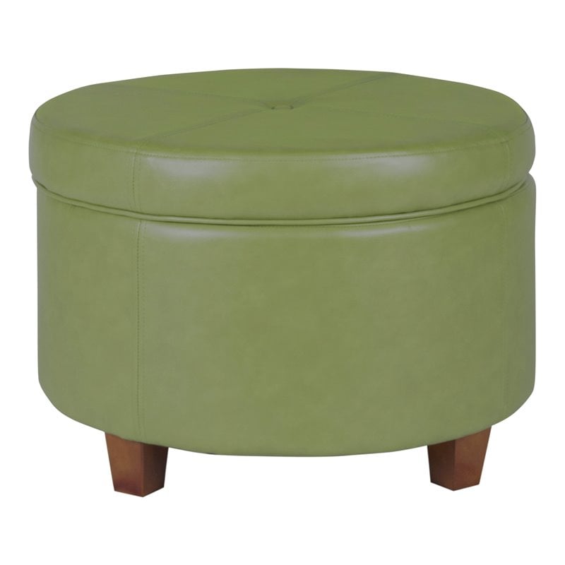 HomePop Transitional Faux Leather Large Storage Ottoman in Green