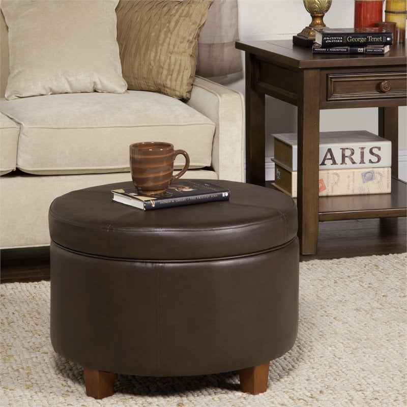 HomePop Transitional Faux Leather Large Storage Ottoman in Brown