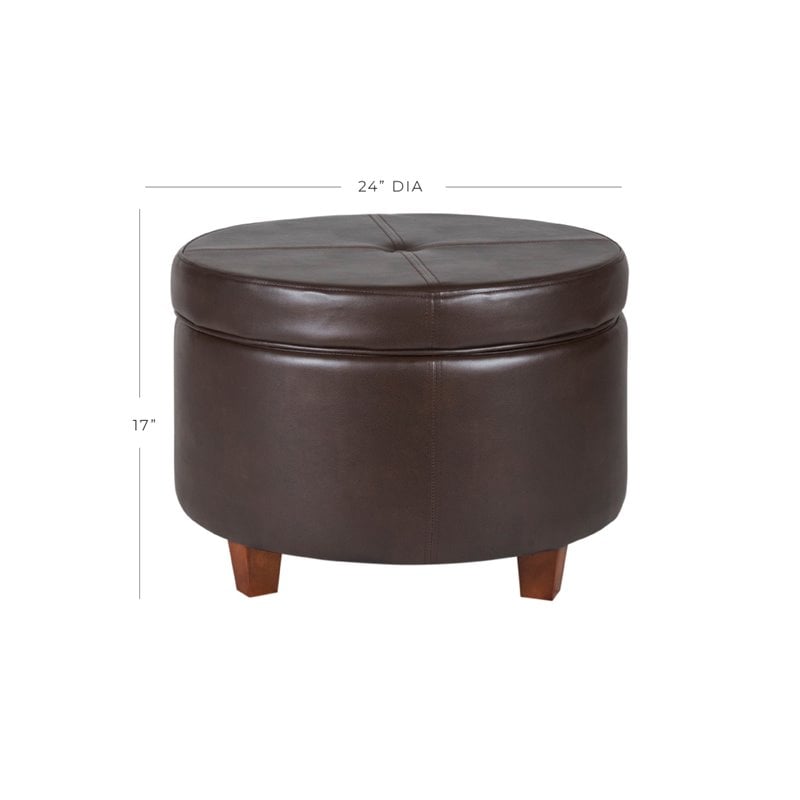 HomePop Transitional Faux Leather Large Storage Ottoman in Brown