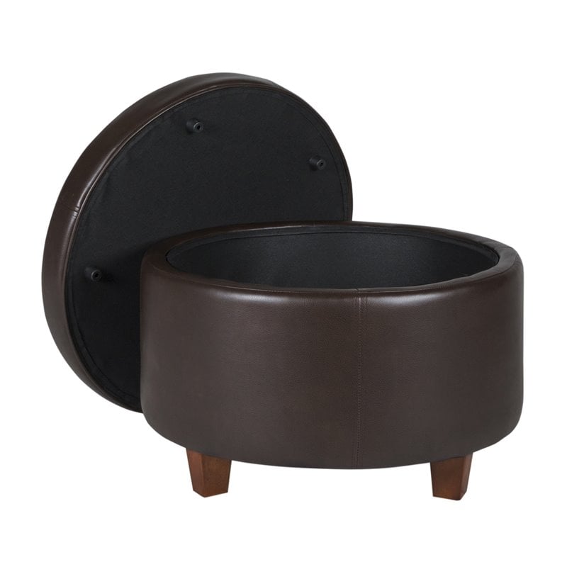 HomePop Transitional Faux Leather Large Storage Ottoman in Brown